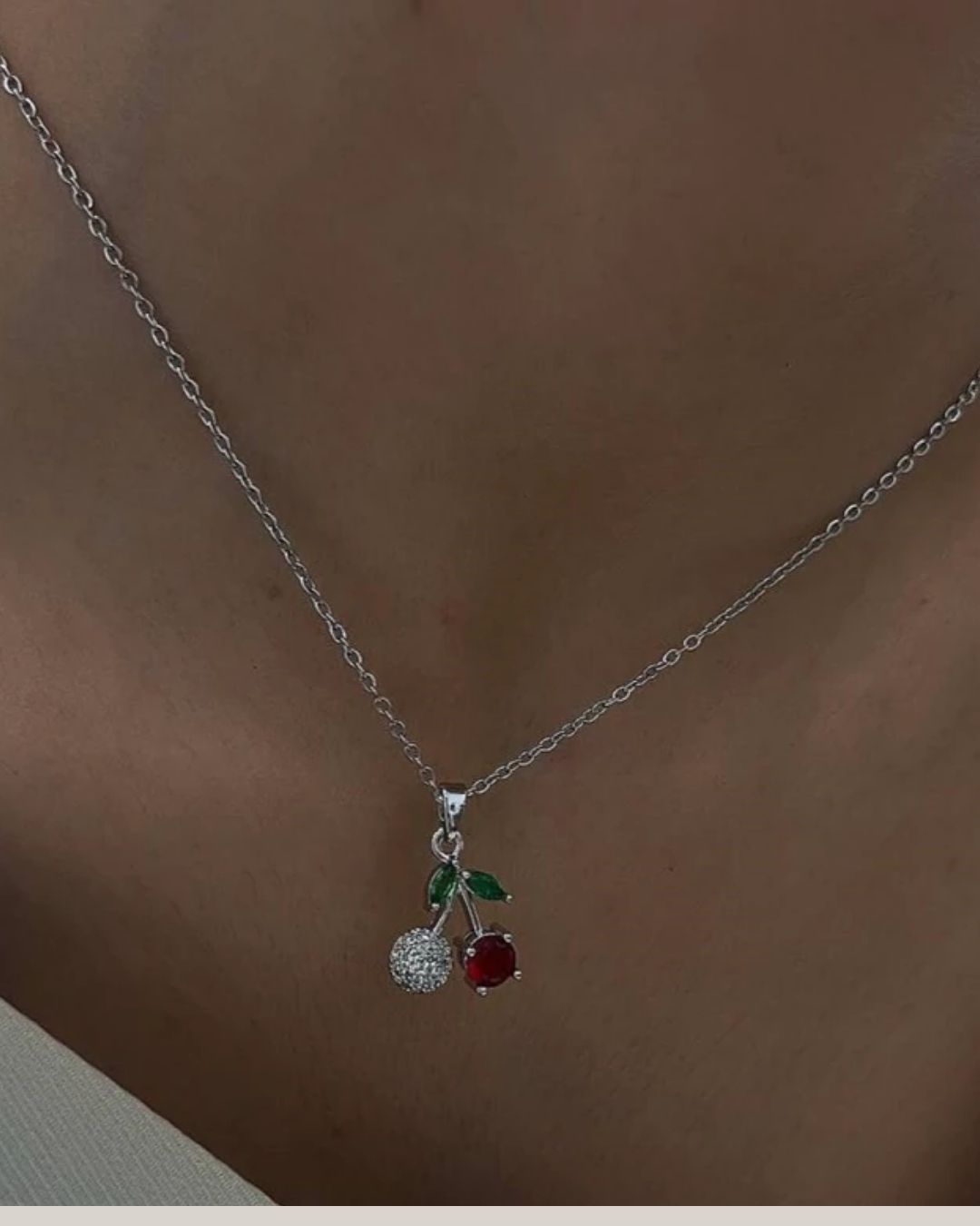 Silver Crystal & Ruby Cherry Pendant