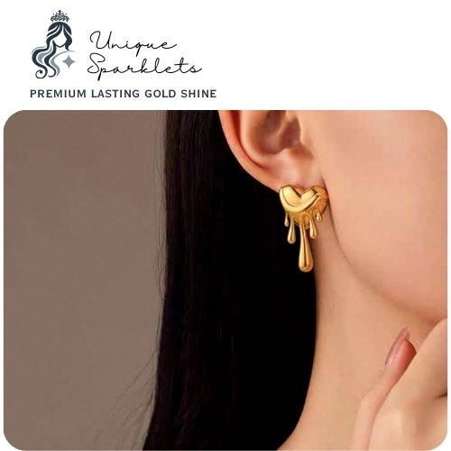 Gold Melting Heart Stud Earrings