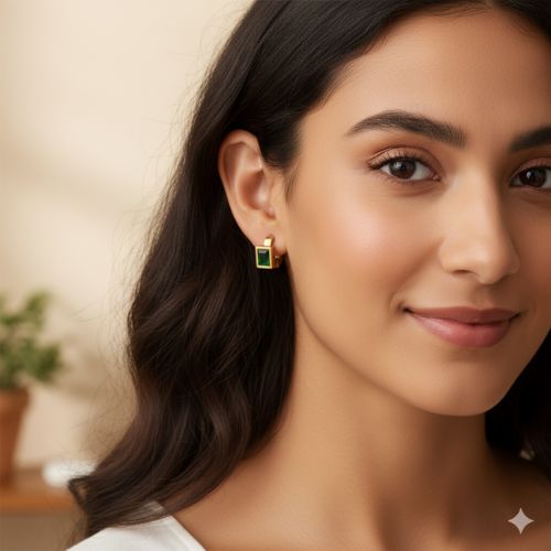 Gold Emerald-Cut Geometric Huggie Earrings