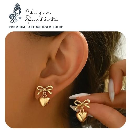 Bow & Puffy Heart Drop Earrings