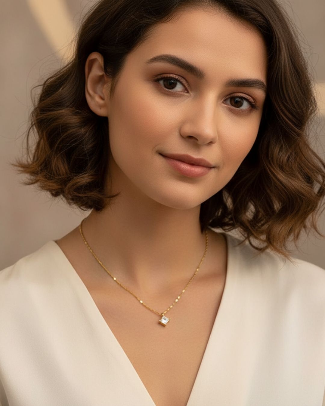 Gold Princess-Cut Pendant