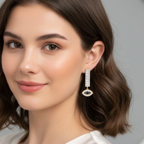 Crystal Evil Eye Drop Earrings
