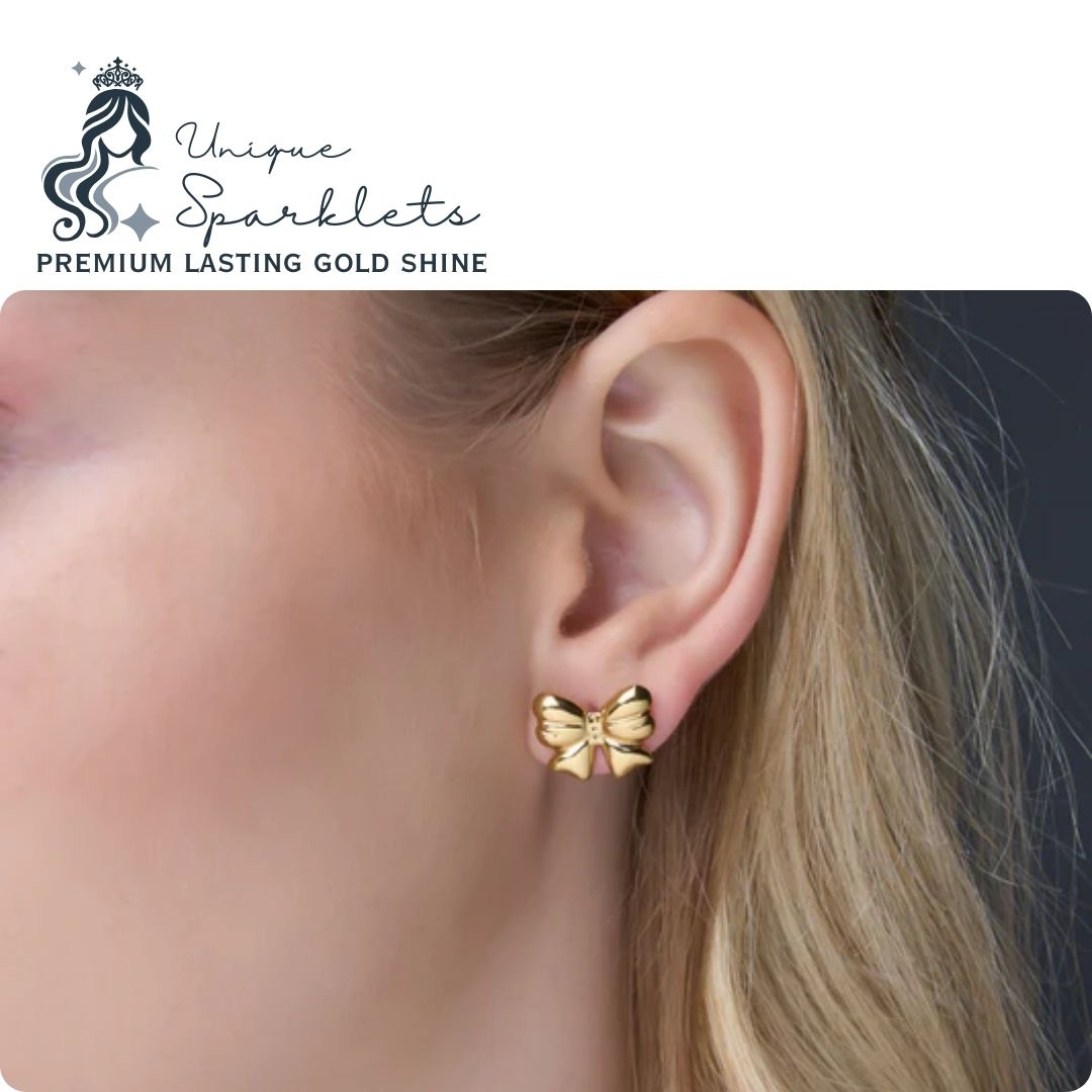 Dainty Gold Ribbon Bow Studs