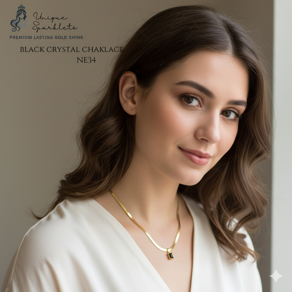 Black Crystal Charm Necklace
