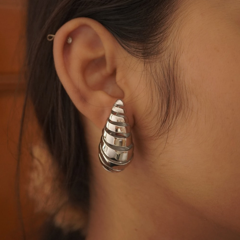 Silver Ribbed Spiral Drop Earrings