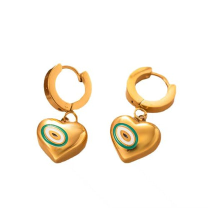 Golden Heart Evil Eye Hoop Earrings