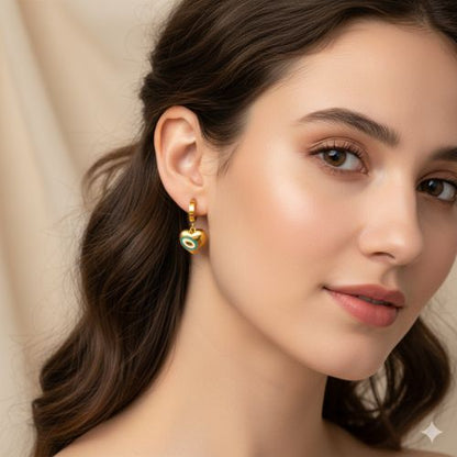 Golden Heart Evil Eye Hoop Earrings