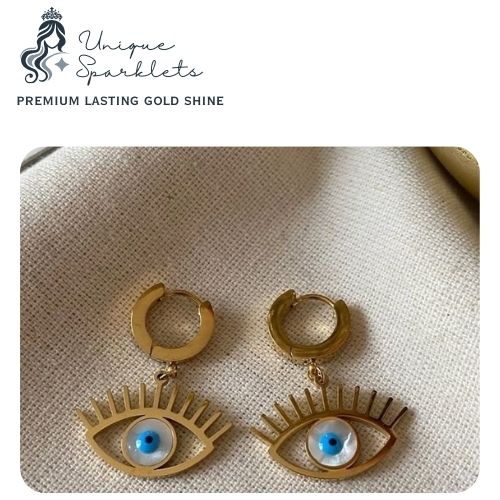 Golden Evil Eye Charm Hoops