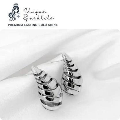 Silver Ribbed Spiral Drop Earrings
