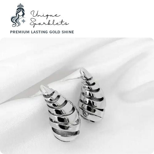 Silver Ribbed Spiral Drop Earrings
