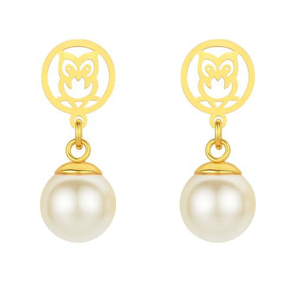 Golden Owl Pearl Drop Earrings