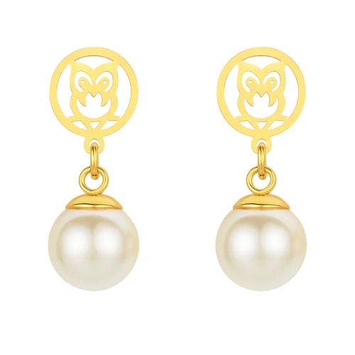 Golden Owl Pearl Drop Earrings