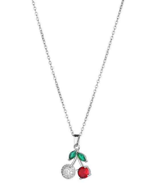 Silver Crystal & Ruby Cherry Pendant