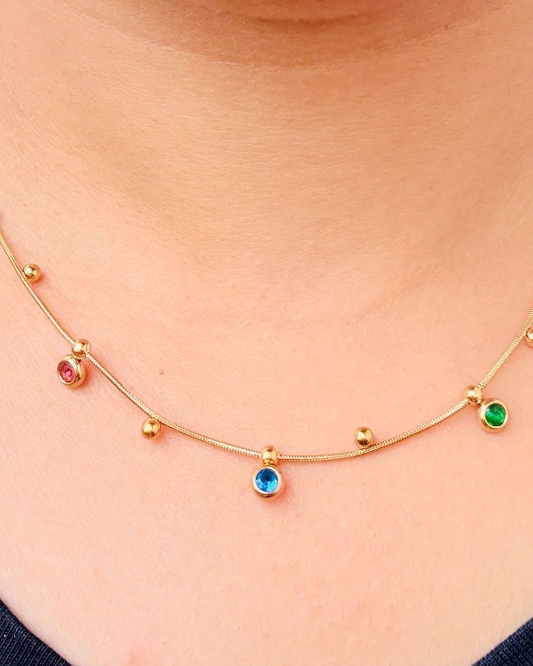 Gold Snake Chain with Multi-Color Gems