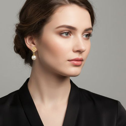 Golden Owl Pearl Drop Earrings