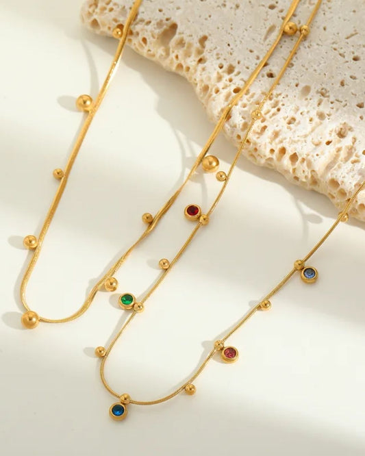 Gold Snake Chain with Multi-Color Gems