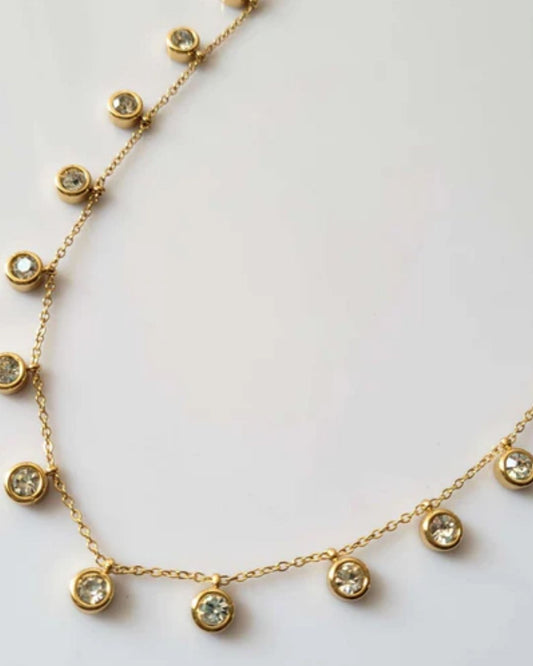 Gold Bezel Crystal Fringe Necklace