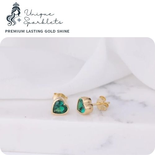 Emerald Green Heart Stud Earrings