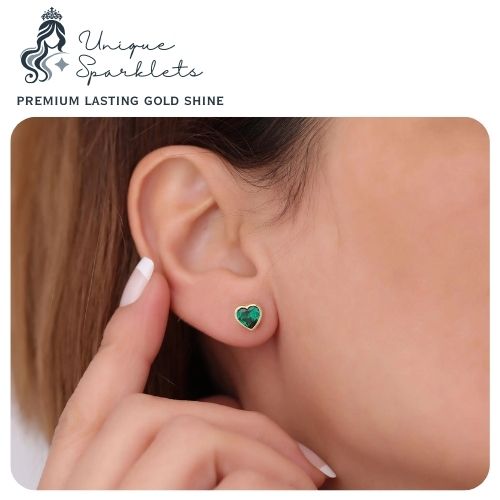 Emerald Green Heart Stud Earrings