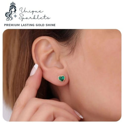 Emerald Green Heart Stud Earrings