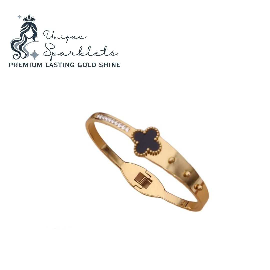 Black Clover Bangle with Crystal & Stud Accents