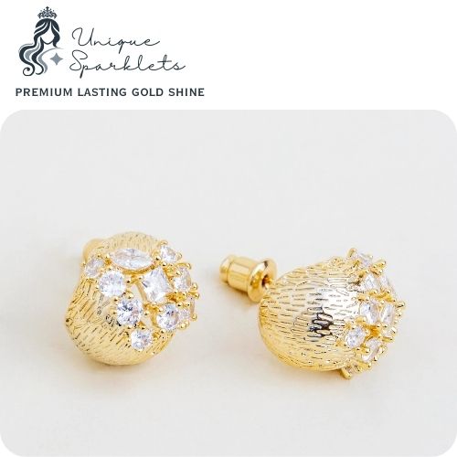 Textured Gold Mixed-Cut Crystal Stud Earrings