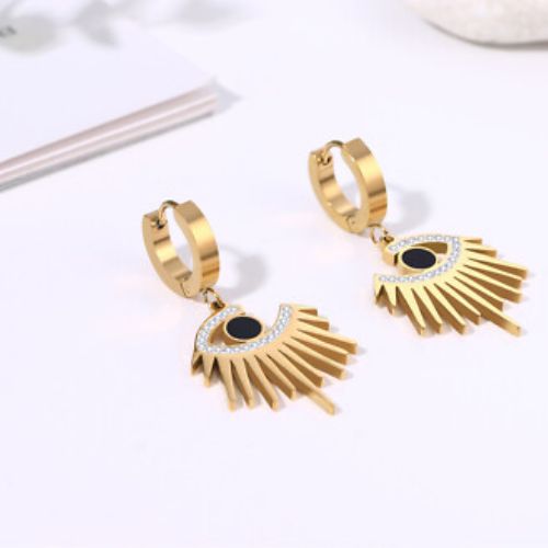 Gold Pave Eyelash Evil Eye Huggie Earrings