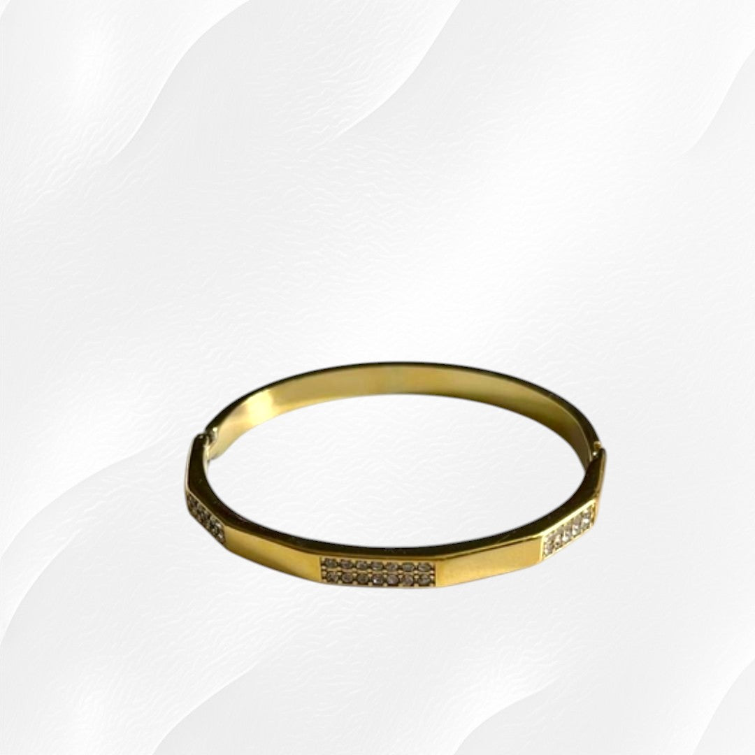 Polished Gold Bangle with Flush-Set Crystals