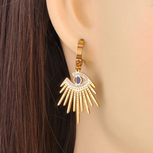Gold Pave Eyelash Evil Eye Huggie Earrings