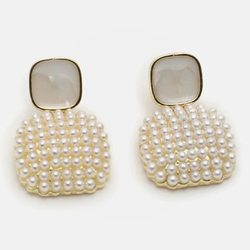 Square Pearl Cluster & Resin Drop Earrings