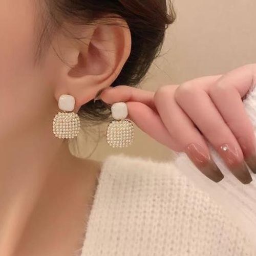 Square Pearl Cluster & Resin Drop Earrings