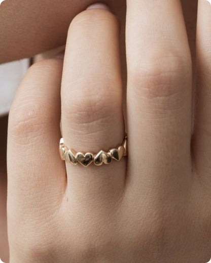 "Endless Love" Gold Puffy Heart Eternity Band