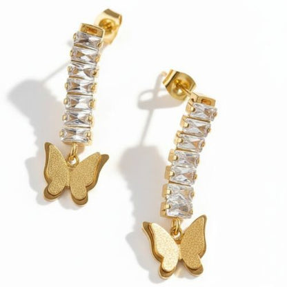 Golden Butterfly Crystal Drop Earrings