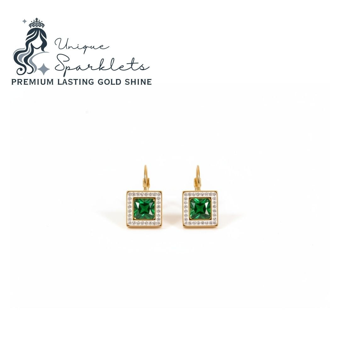 Emerald Square Halo Drop Earrings