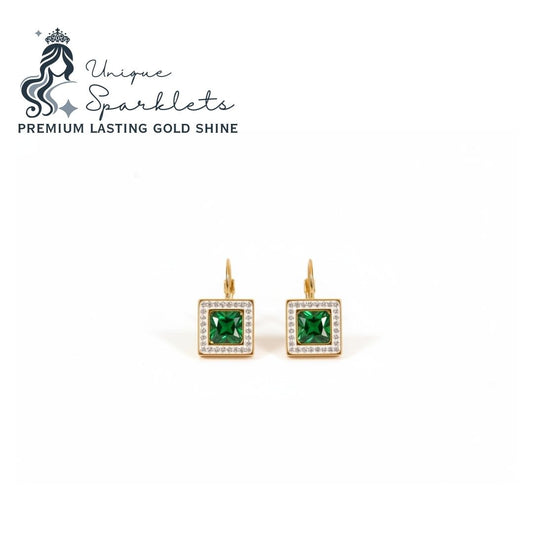 Emerald Square Halo Drop Earrings