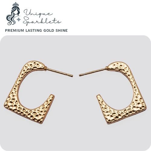 Hammered Gold Geometric Open Hoop Earrings