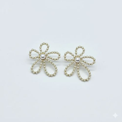 Oversized Pearl Outline Flower Studs