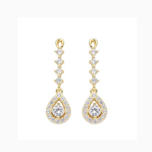 Gold Linear Teardrop Halo Earrings