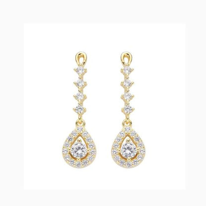 Gold Linear Teardrop Halo Earrings