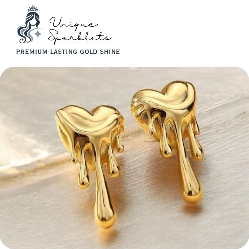 Gold Melting Heart Stud Earrings
