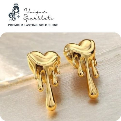 Gold Melting Heart Stud Earrings