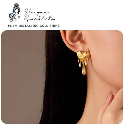 Gold Melting Heart Stud Earrings