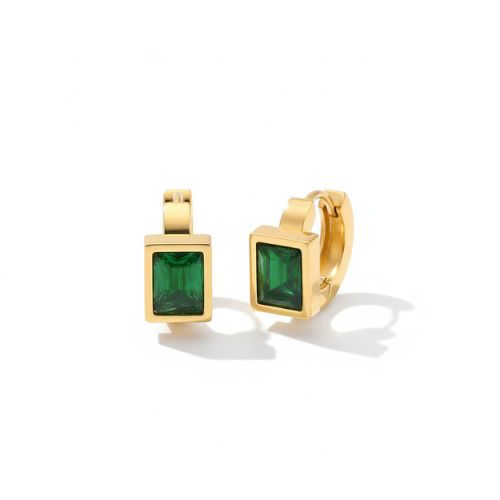 Gold Emerald-Cut Geometric Huggie Earrings