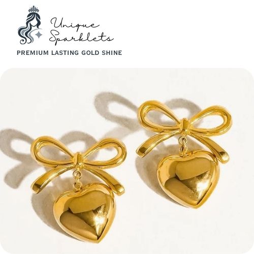Bow & Puffy Heart Drop Earrings