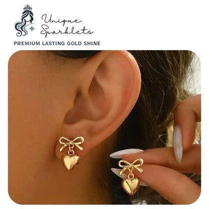 Bow & Puffy Heart Drop Earrings