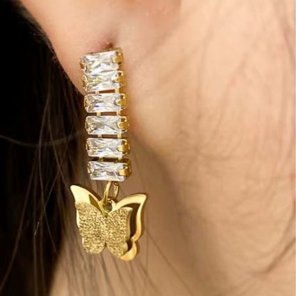 Golden Butterfly Crystal Drop Earrings