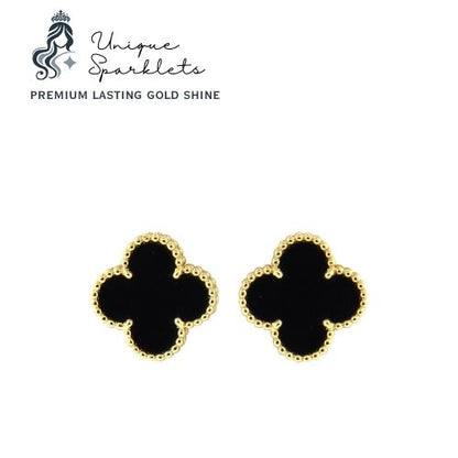 Black Onyx Clover Stud Earrings