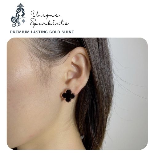 Black Onyx Clover Stud Earrings