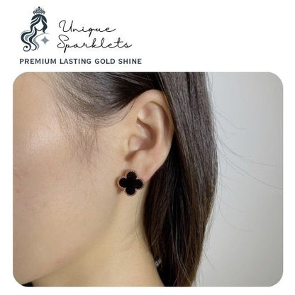 Black Onyx Clover Stud Earrings