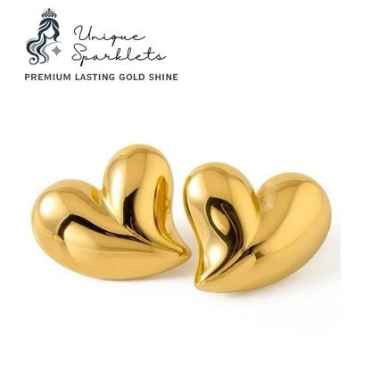 Chunky Gold Heart Stud Earrings